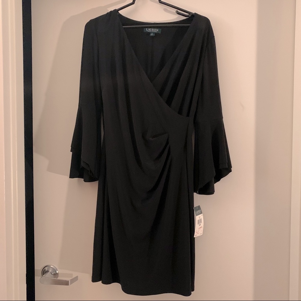 🆕 Lauren Ralph Lauren 3/4 Bell Sleeve Black Dress